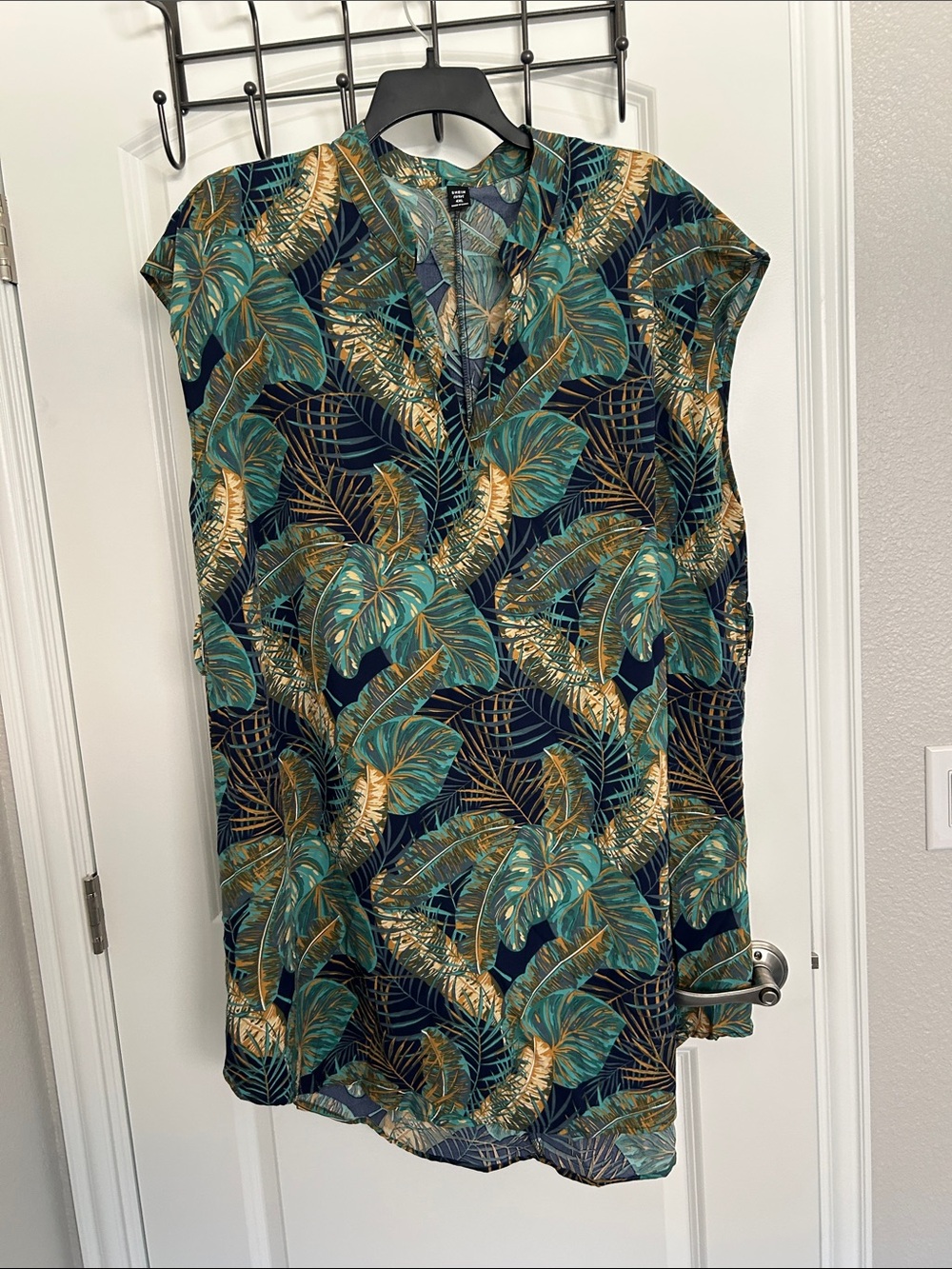 SHEIN Teal & Gold Tropical Leaf Swim Coverup